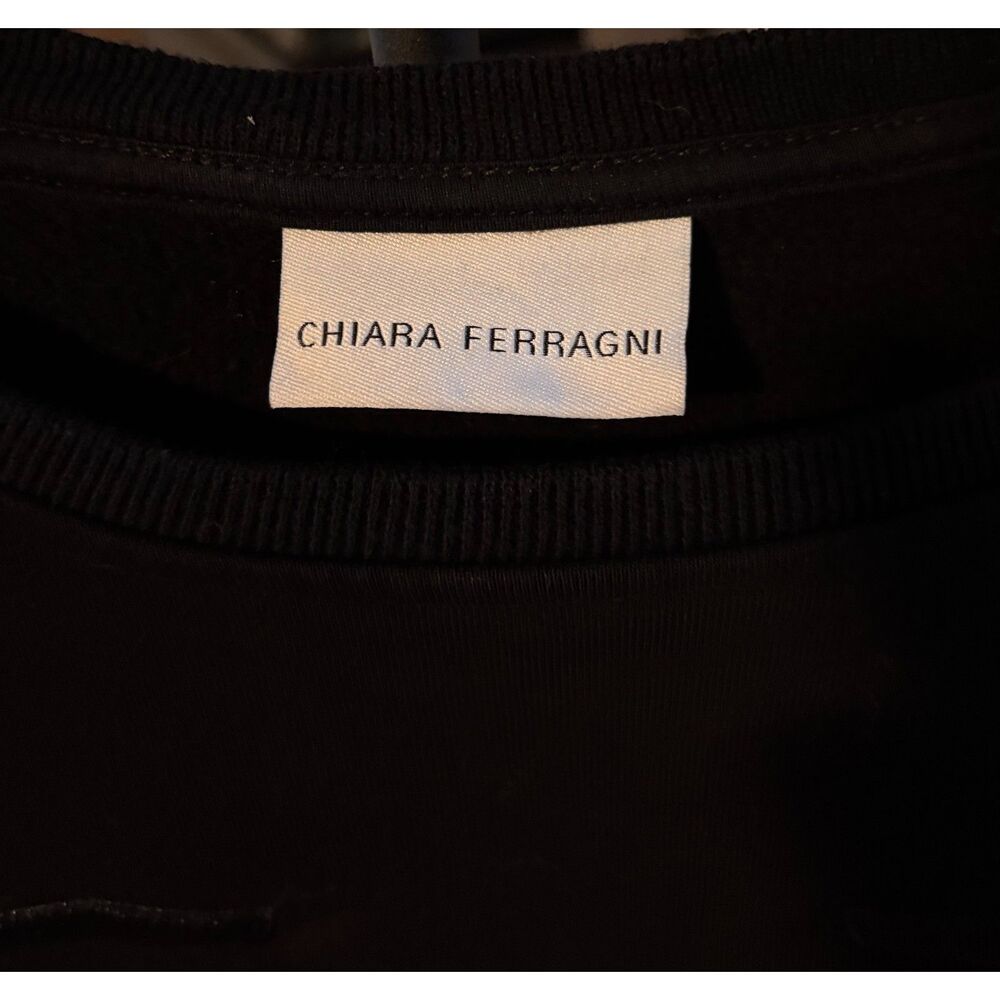 Chiara Ferragni Black "Flirting" Embroidered Eye Cropped Sweatshirt Sz M - Picture 3 of 4